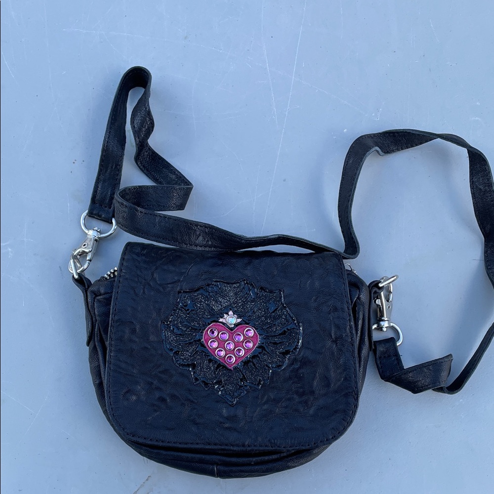 Kippys Black Crossbody Bag with Pink Heart Accent